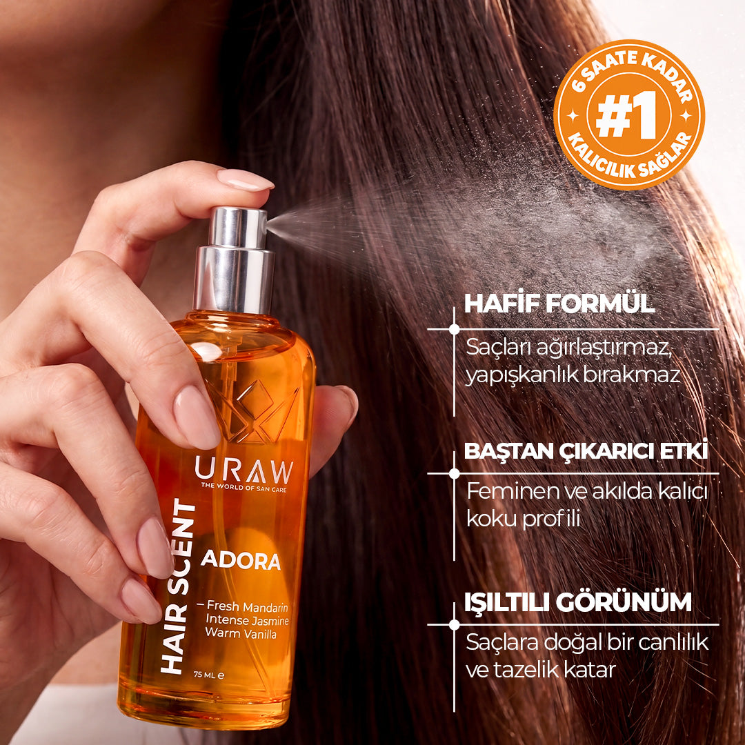 Adora Hair Scent | Saç Bakım Parfümü | Mandalina, Yasemin ve Vanilya Notalı Saç Parfümü 75 ML
