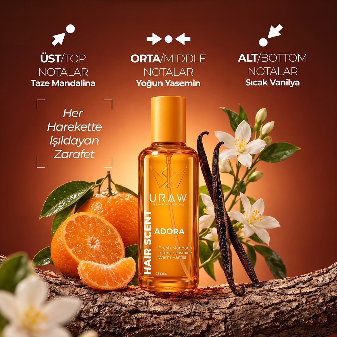 Adora Hair Scent | Saç Bakım Parfümü | Mandalina, Yasemin ve Vanilya Notalı Saç Parfümü 75 ML
