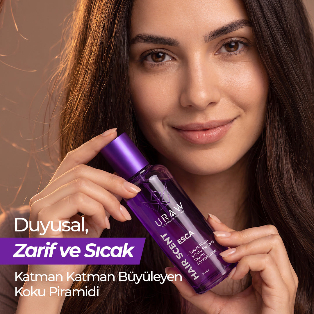 Esca Hair Scent | Saç Bakım Parfümü | Tatlı Erik, Beyaz Çiçek ve Sandal Ağacı Notalı Saç Parfümü 75 ML