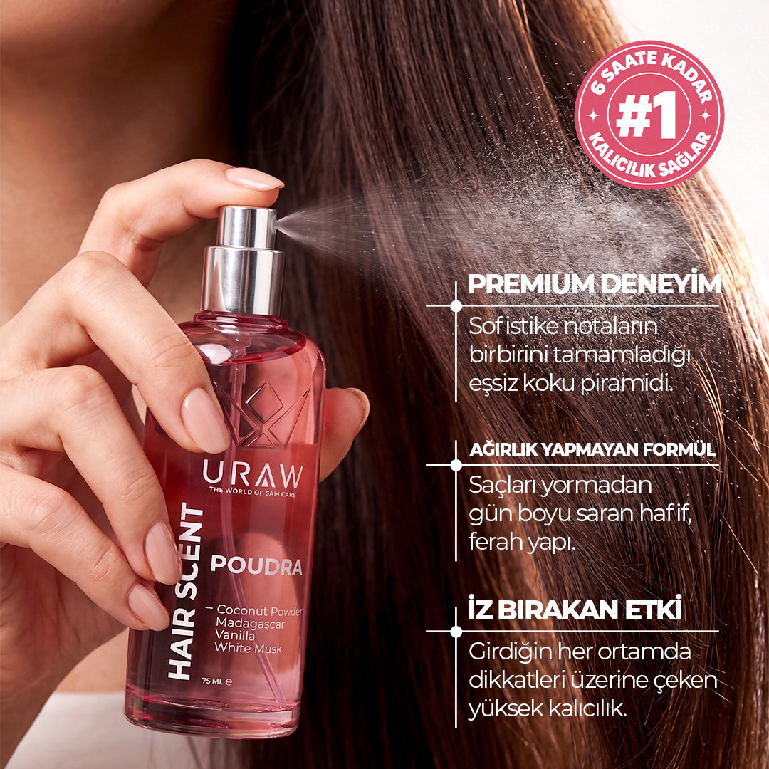 Poudra Hair Scent | Saç Bakım Parfümü | Hindistan Cevizi, Madagaskar Vanilyası ve Beyaz Misk Notalı Saç Parfümü 75 ML