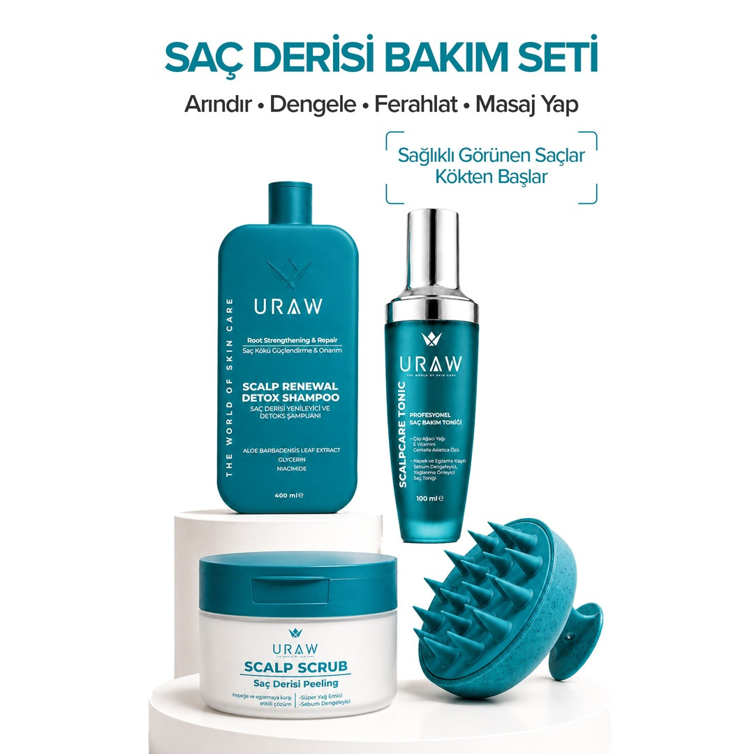 Saç Derisi Bakım Seti | Scalp Scrub + Detox Şampuan + Scalpcare Tonik + Masaj Tarağı | 4'lü Tam Bakım Seti