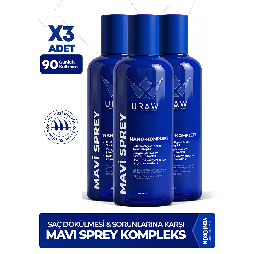 Mavi Sprey 3'lü Set ( Dermaroller Hediyeli ) - Saç Kökü Aktivasyonunu Destekleyen Gelişmiş Kompleks