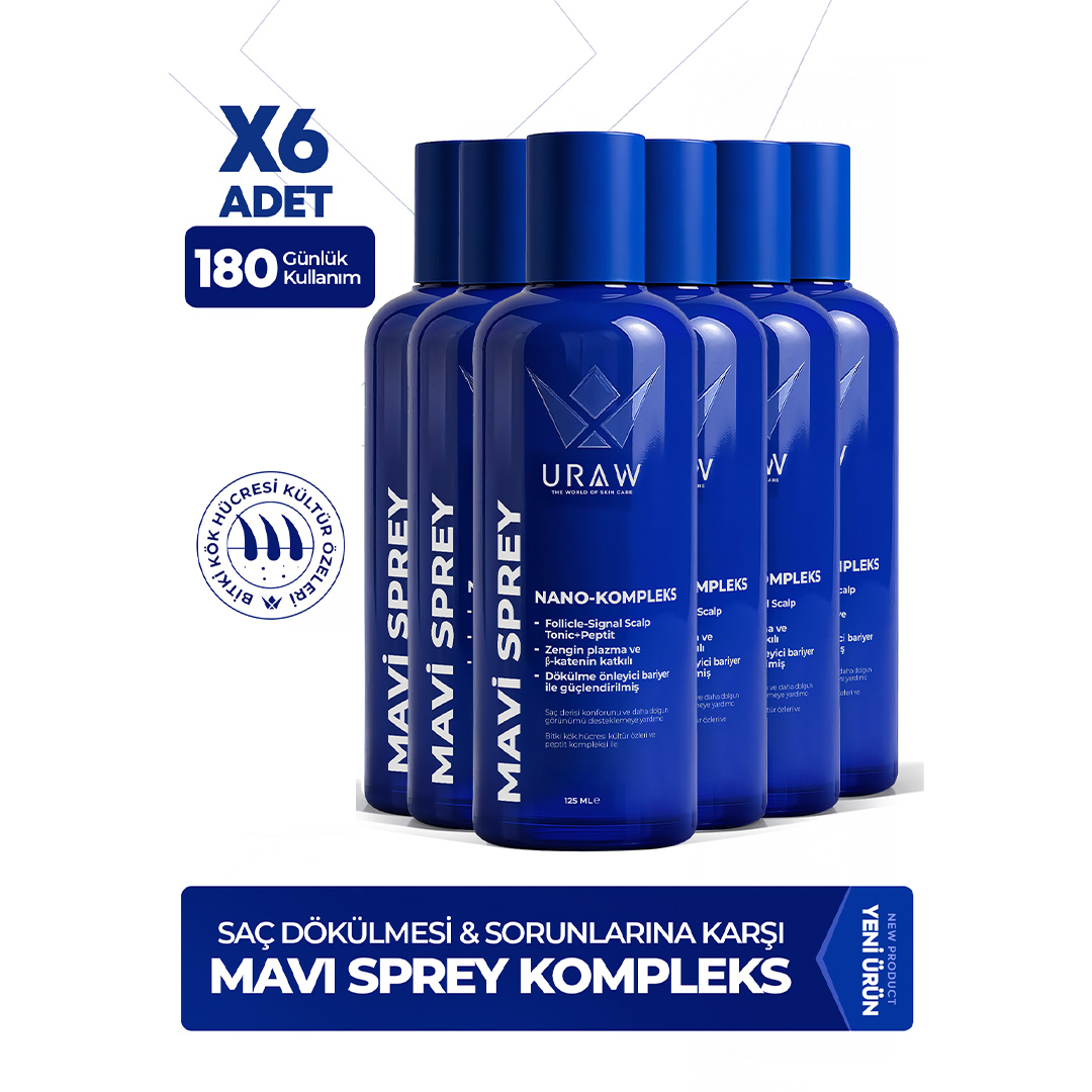 Mavi Sprey 6'lı Set ( Dermaroller ve Mavi Şampuan Hediyeli ) - Saç Kökü Aktivasyonunu Destekleyen Gelişmiş Kompleks