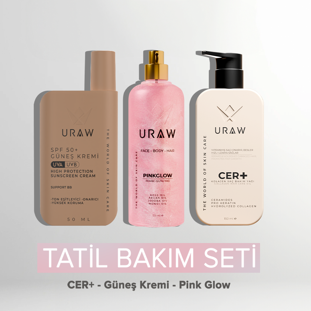 Tatil Bakım Seti : Güneş Koruyucu, Işıltılı Bakım Yağı ve CER Plus Saç Bakım Yağı